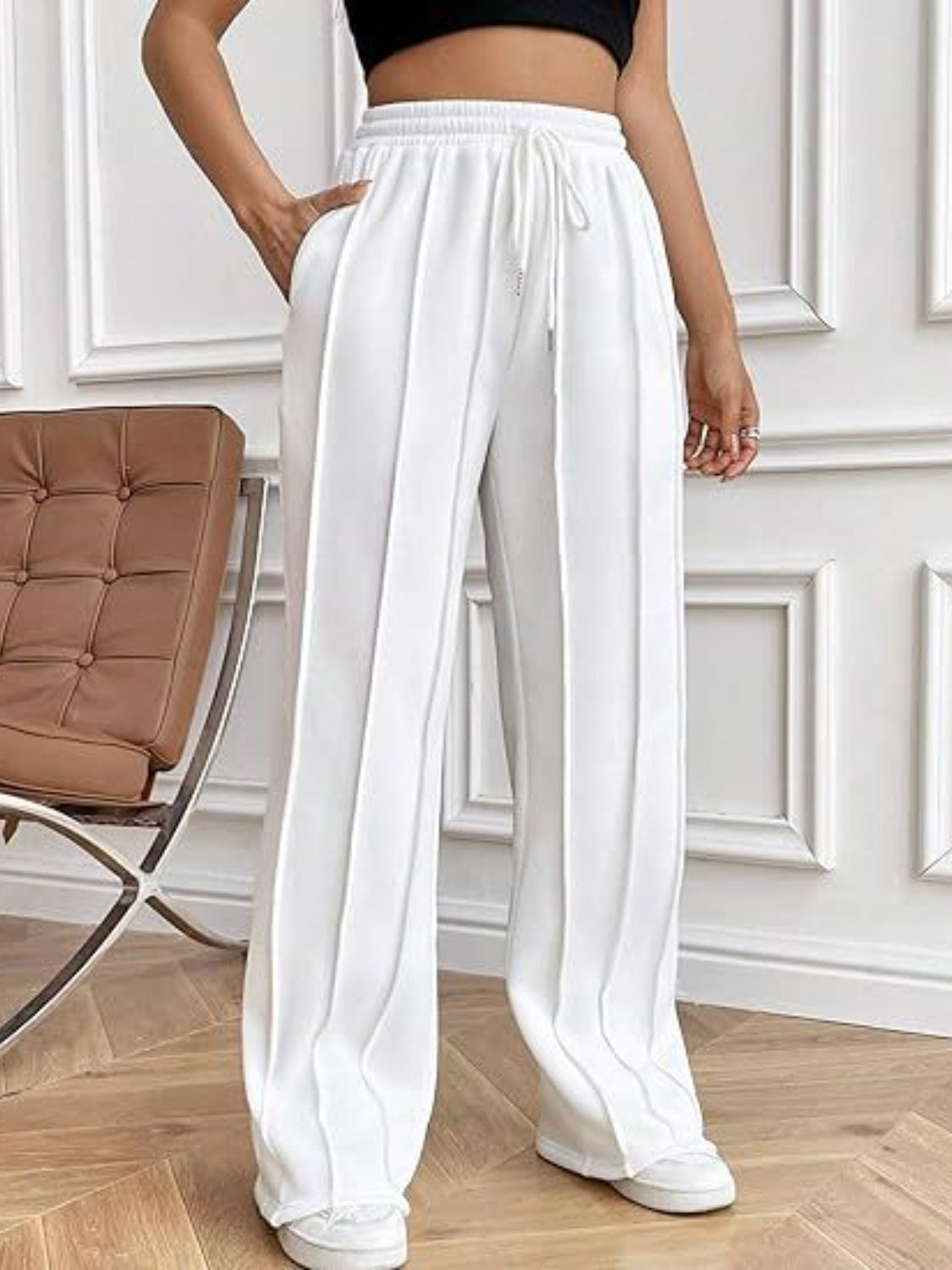 Women's Drawstring Wide Leg Pants with Pockets