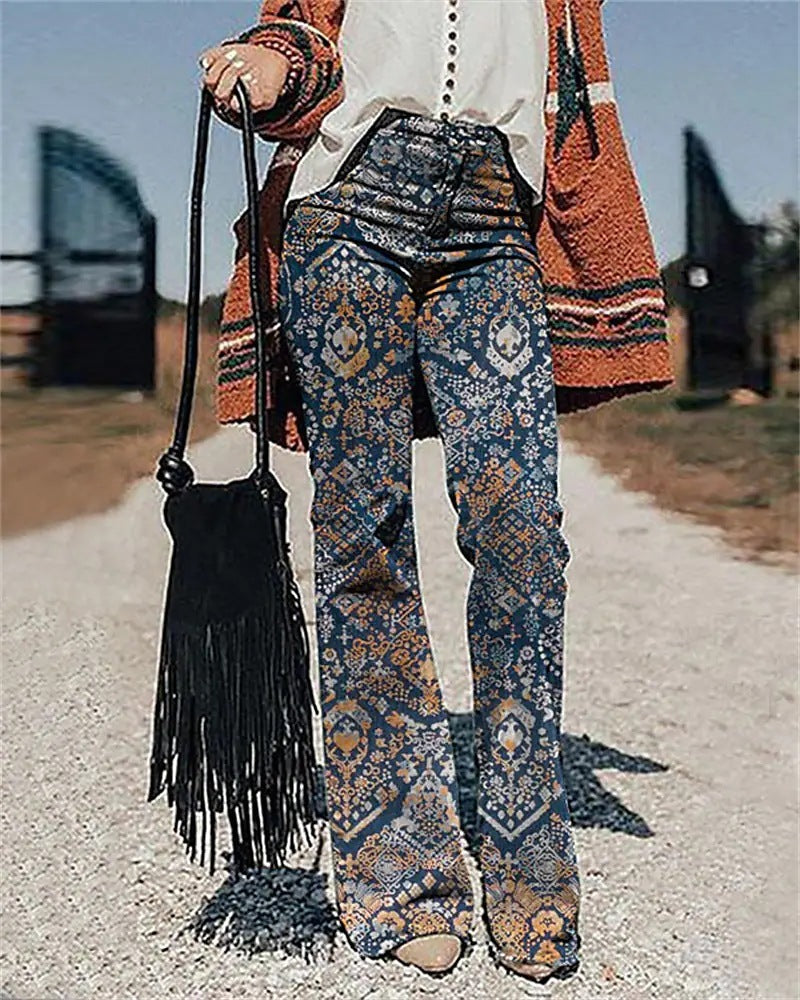 Women's 3D Printed Wide-leg Pants