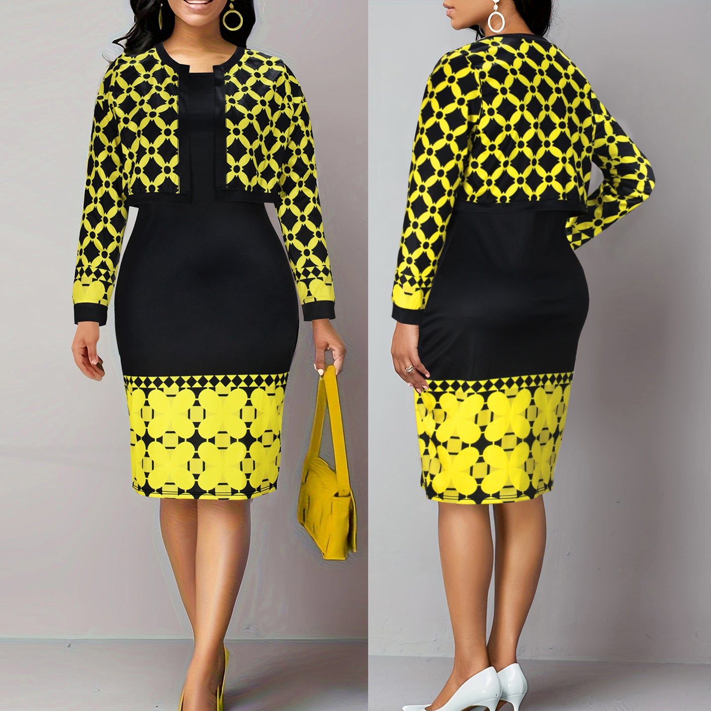 Plus Size Women's Two-Piece Dress and Jacket
