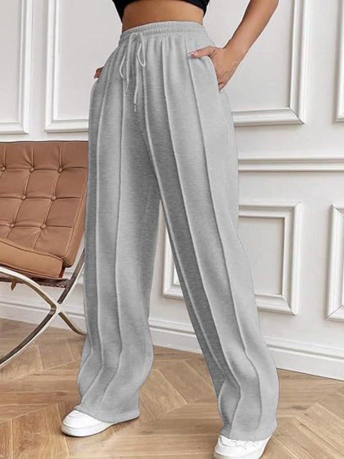 Women's Drawstring Wide Leg Pants with Pockets