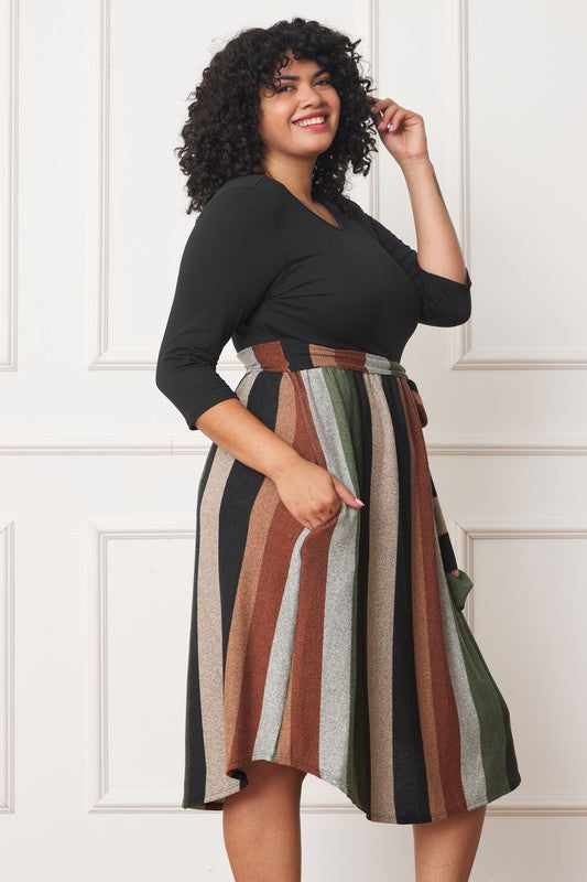Chic Stripes Plus Midi Dress