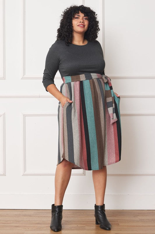 Chic Stripes Plus Midi Dress