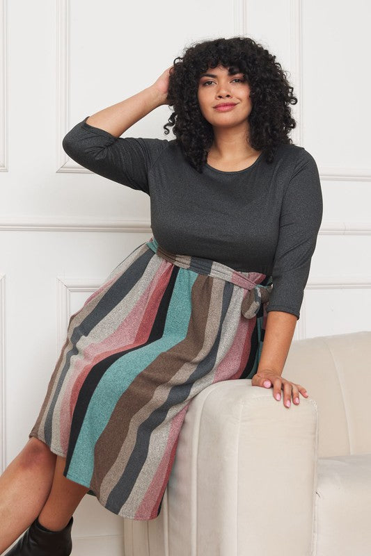 Chic Stripes Plus Midi Dress
