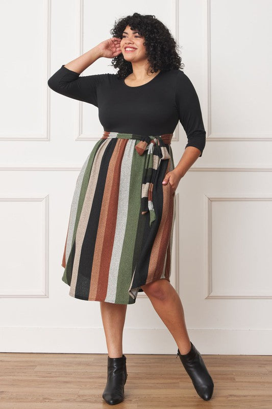 Chic Stripes Plus Midi Dress