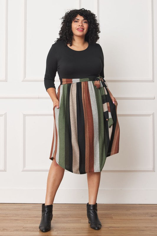 Chic Stripes Plus Midi Dress