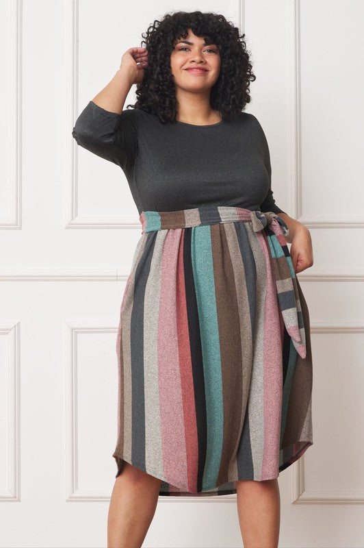 Chic Stripes Plus Midi Dress