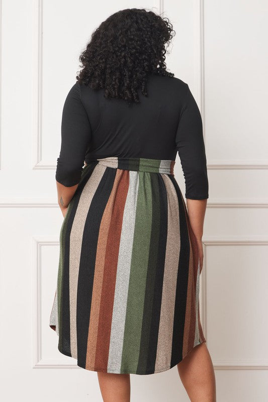 Chic Stripes Plus Midi Dress