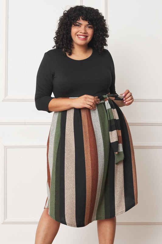 Chic Stripes Plus Midi Dress