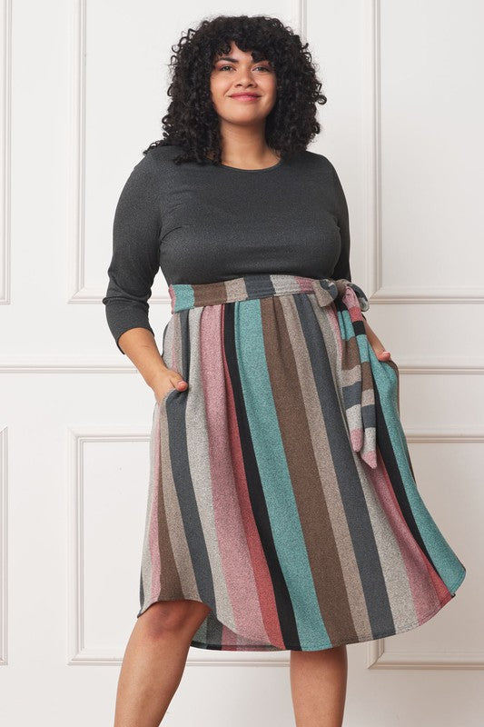 Chic Stripes Plus Midi Dress
