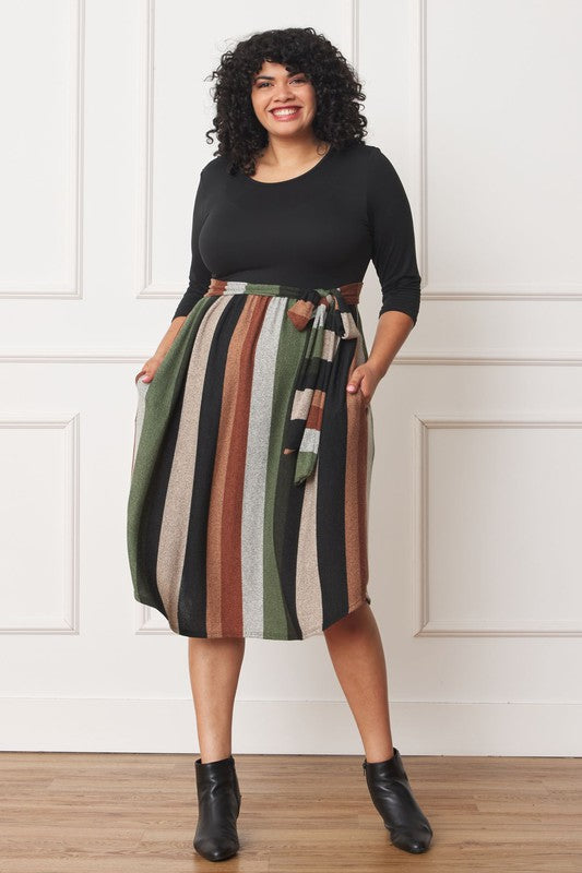 Chic Stripes Plus Midi Dress