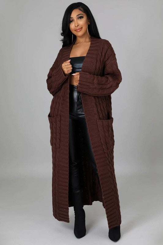 Chic Pink or Brown Maxi Knit Cardigan
