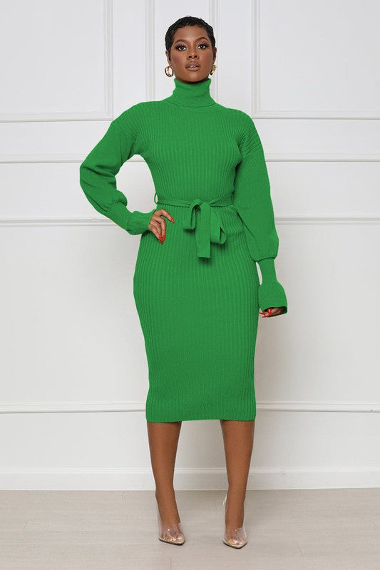 Green Elegant Long Maxi Sweater Dress