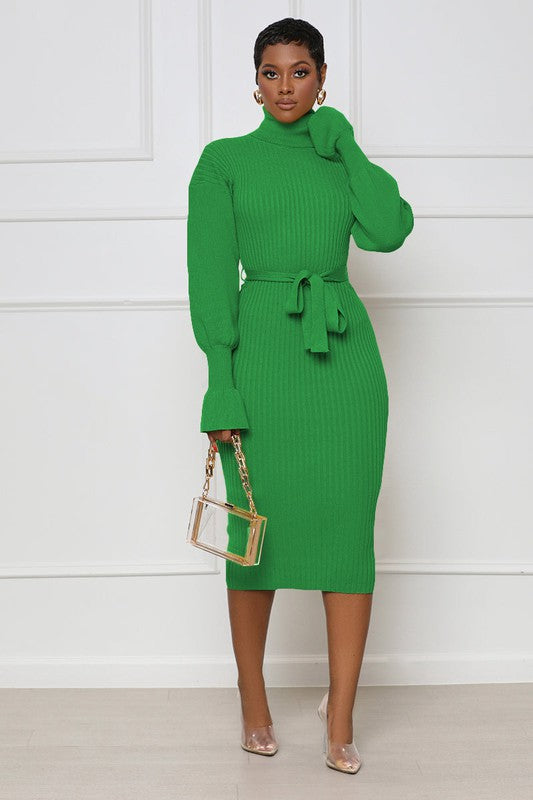 Green Elegant Long Maxi Sweater Dress