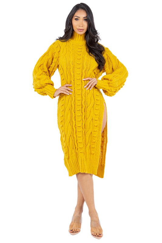 Women's Fashion Yellow Sweater Dress