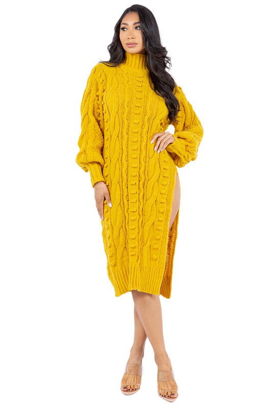 Women's Fashion Yellow Sweater Dress