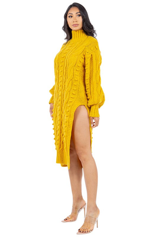 Women's Fashion Yellow Sweater Dress