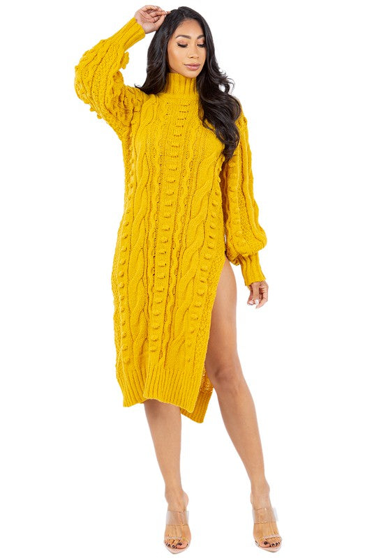 Women's Fashion Yellow Sweater Dress