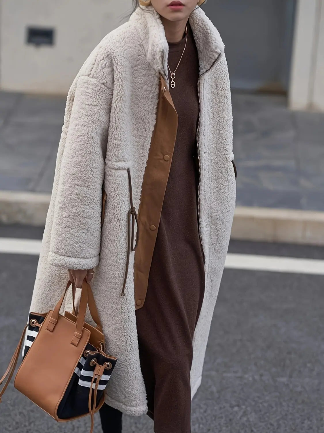 Plus Size Drawstring Sherpa Coat