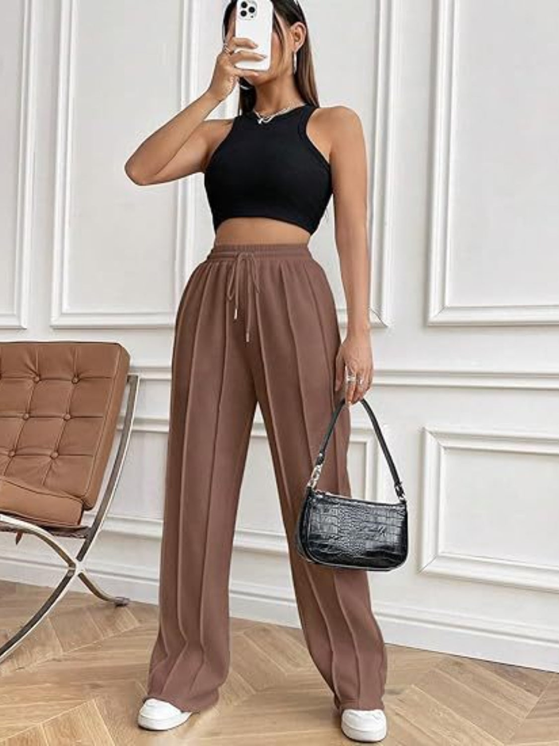 Women's Drawstring Wide Leg Pants with Pockets