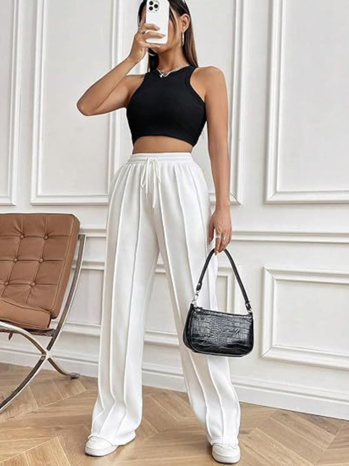 Women's Drawstring Wide Leg Pants with Pockets