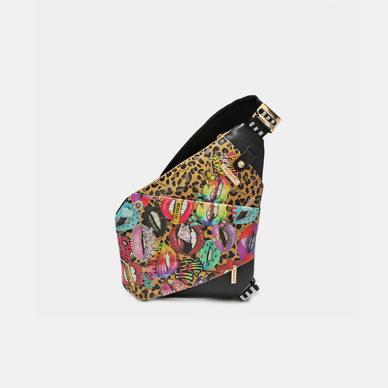 Nicole Lee Chic Vegan Leather Leopard & Lip Crossbody Bag