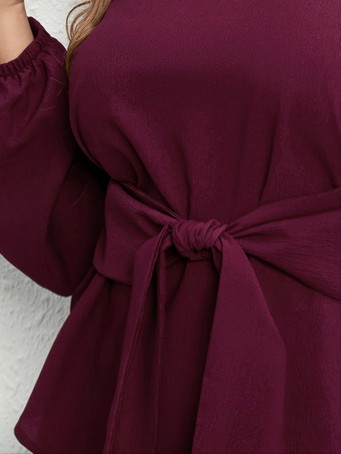 Plus Size Front Tie Long Sleeve Top