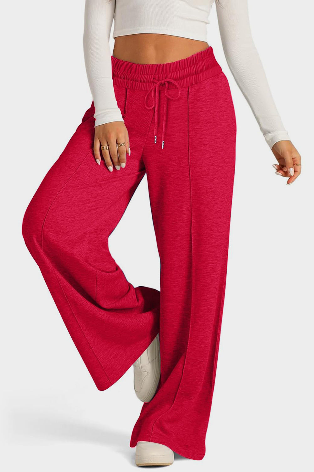 Plus Size Drawstring Elastic Waist Wide Leg Pants