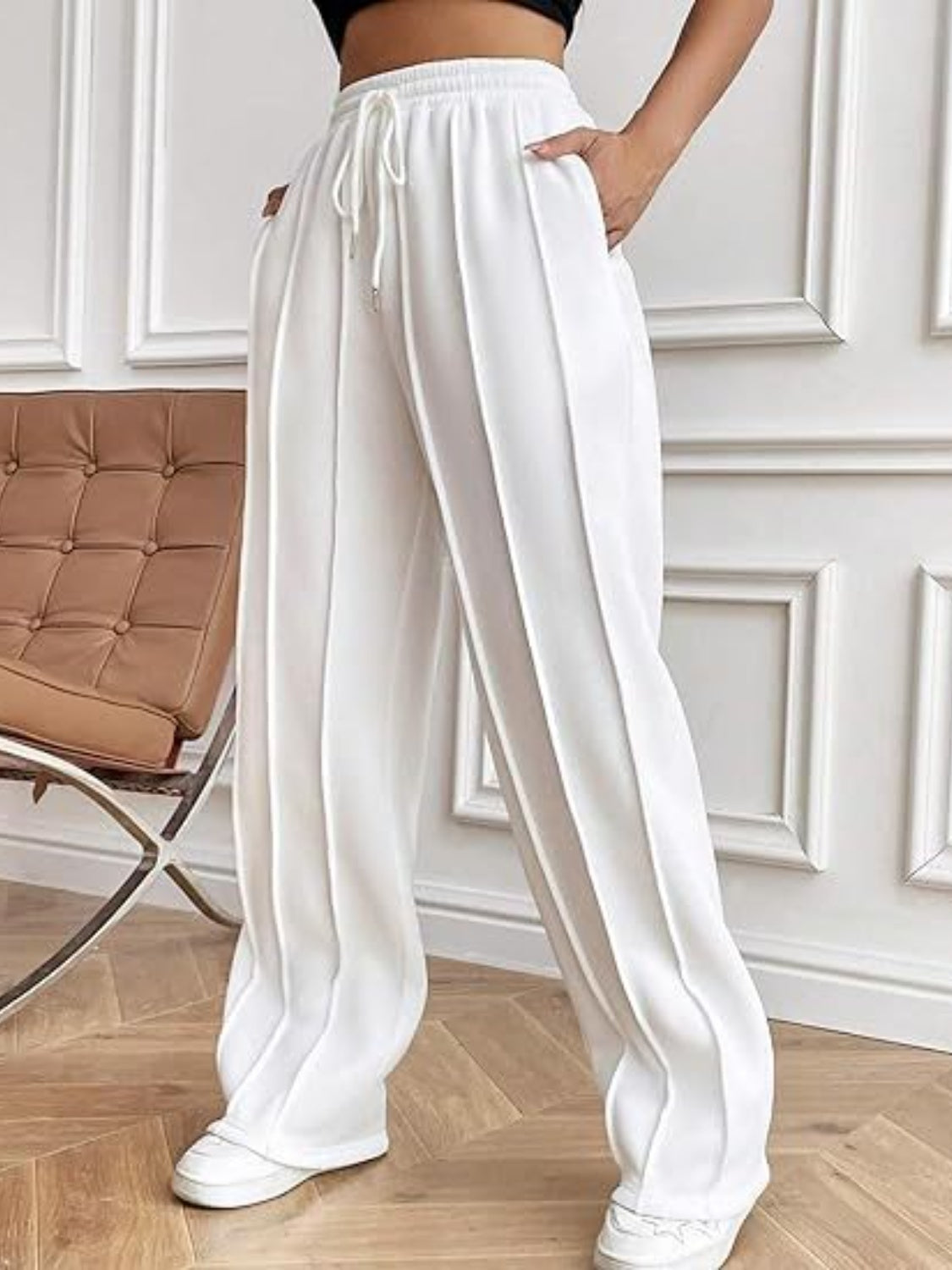 Women's Drawstring Wide Leg Pants with Pockets