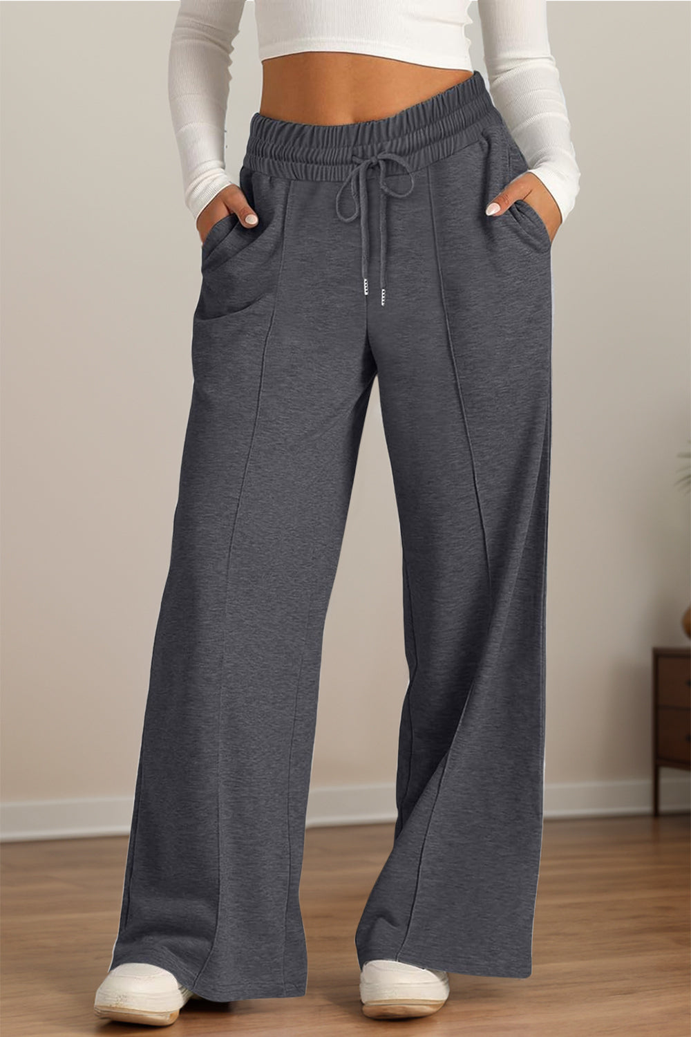 Plus Size Drawstring Elastic Waist Wide Leg Pants