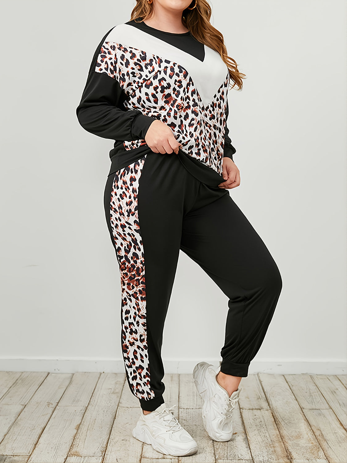 Casual Plus Size Leopard Lounge Set