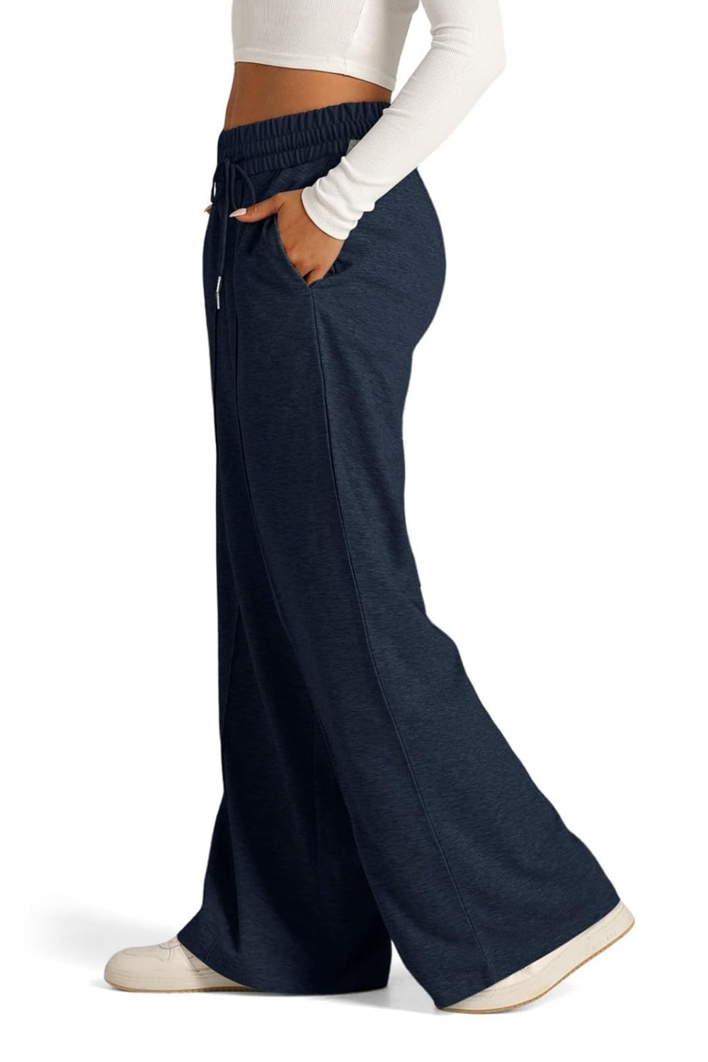 Plus Size Drawstring Elastic Waist Wide Leg Pants