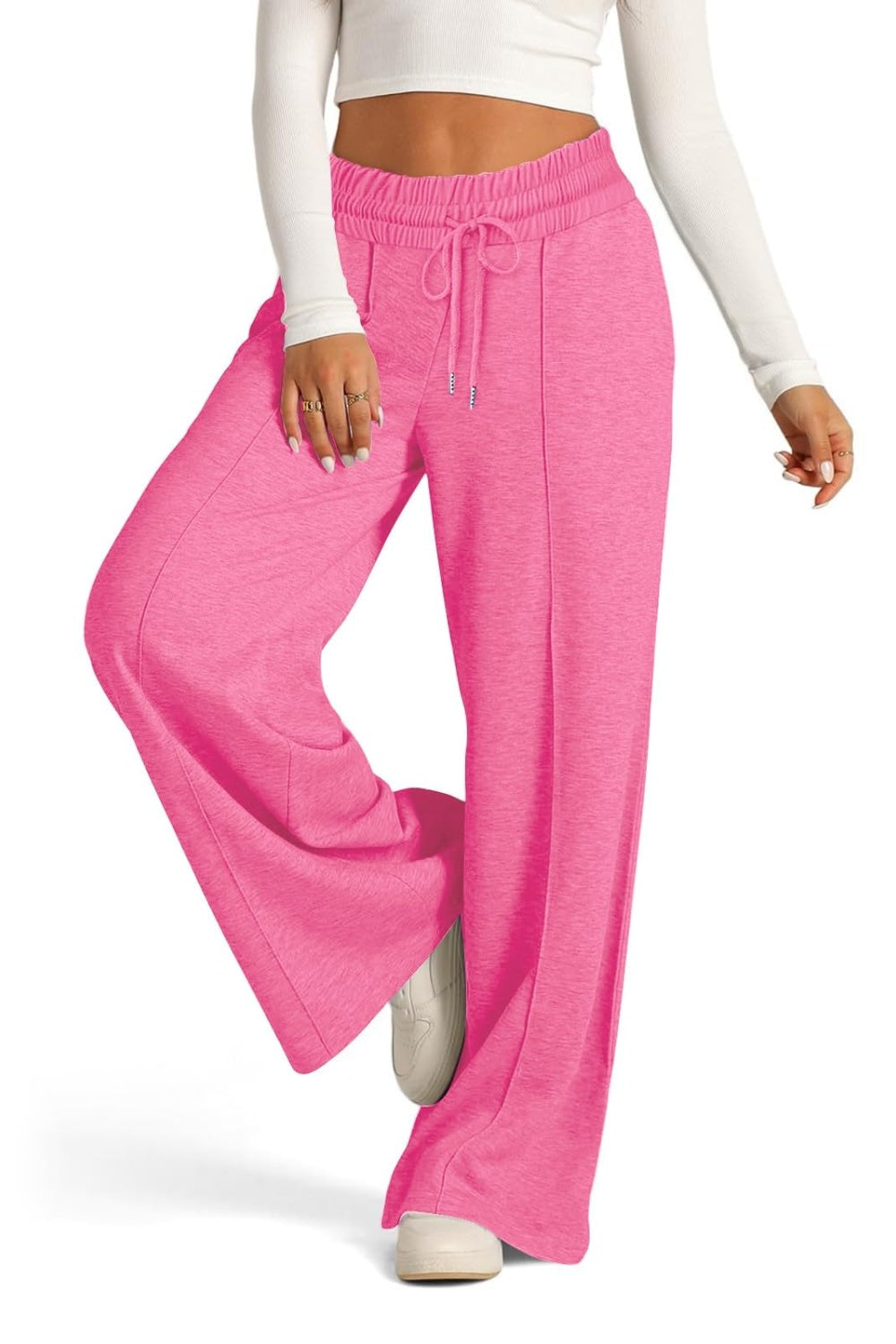 Plus Size Drawstring Elastic Waist Wide Leg Pants