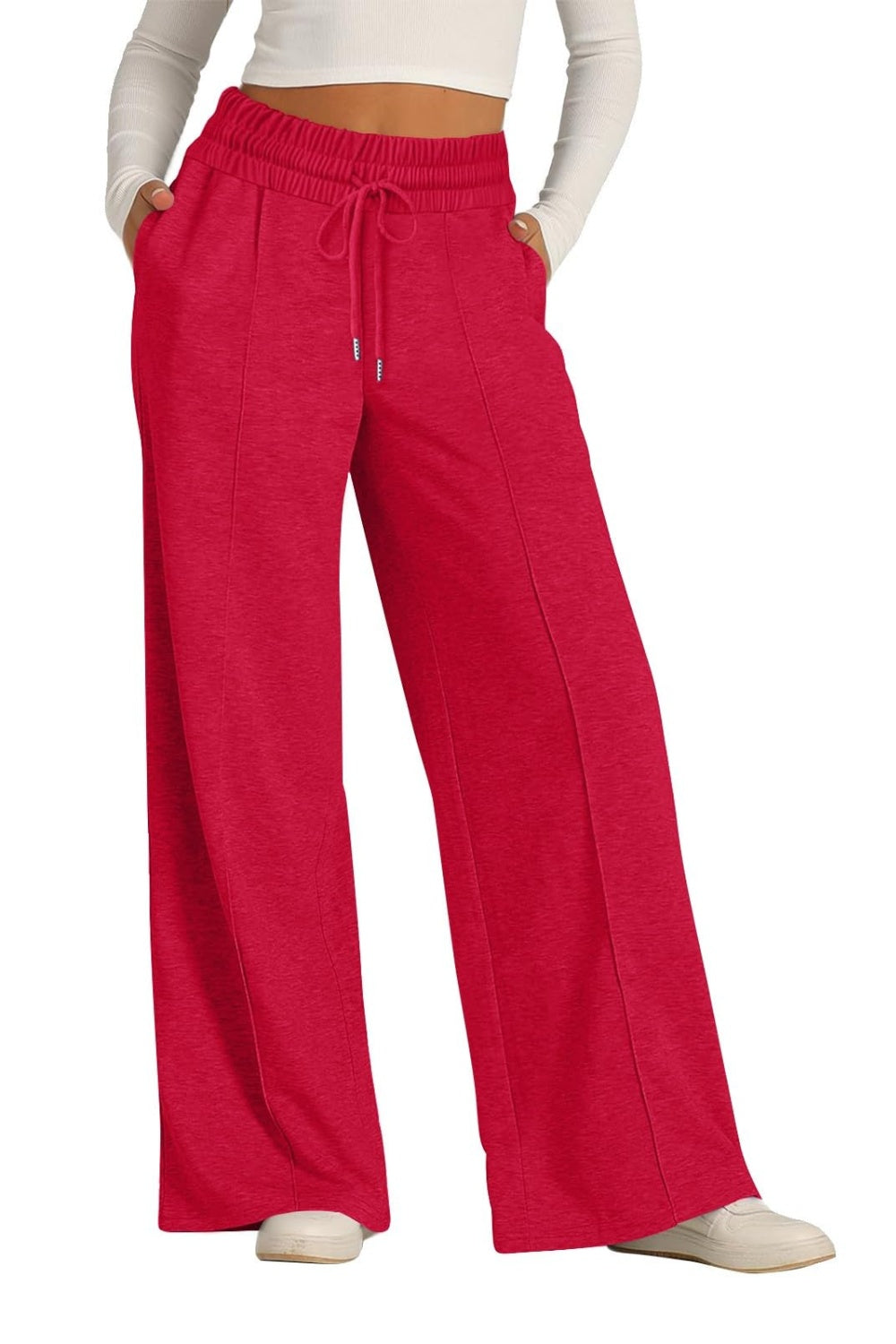 Plus Size Drawstring Elastic Waist Wide Leg Pants