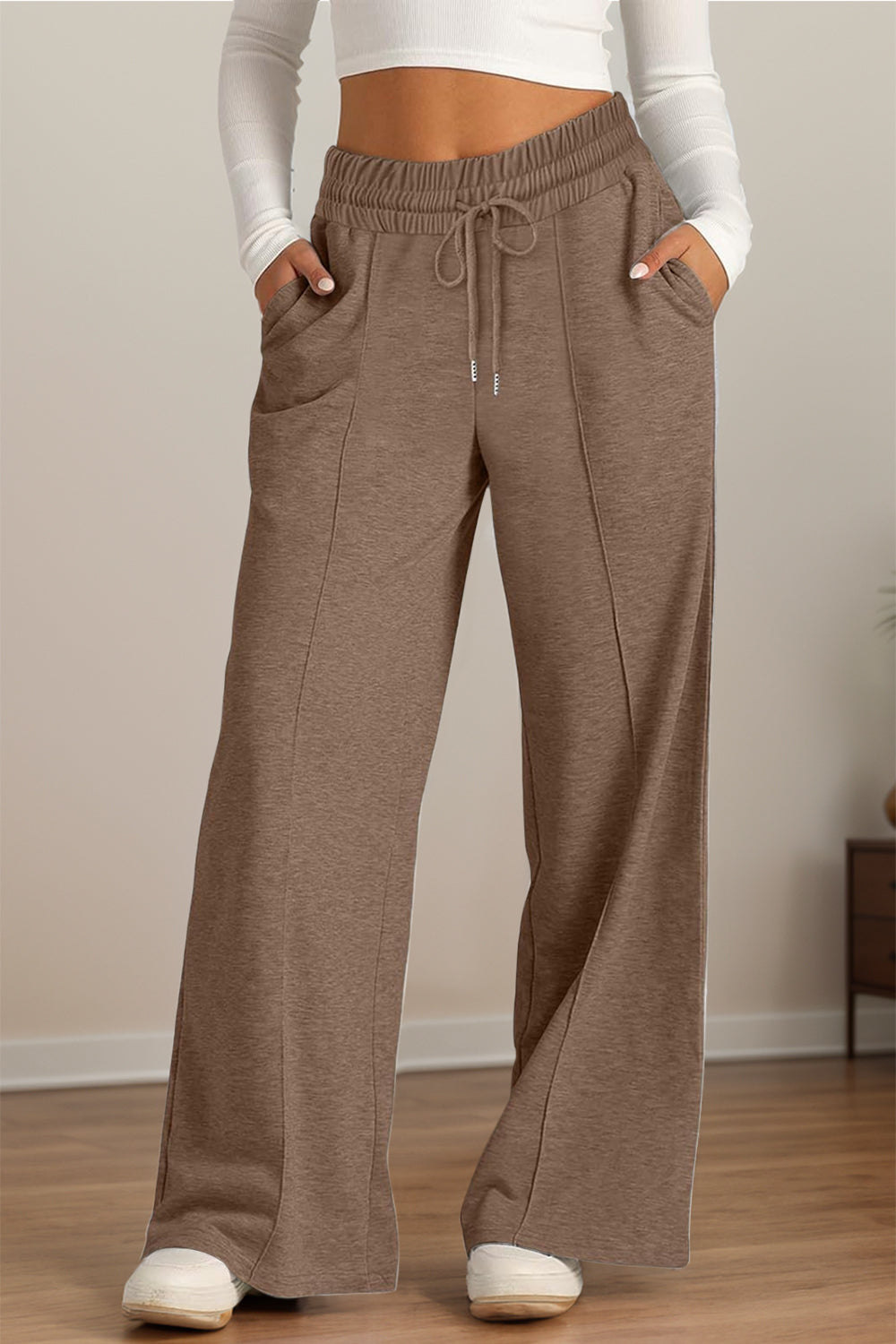 Plus Size Drawstring Elastic Waist Wide Leg Pants