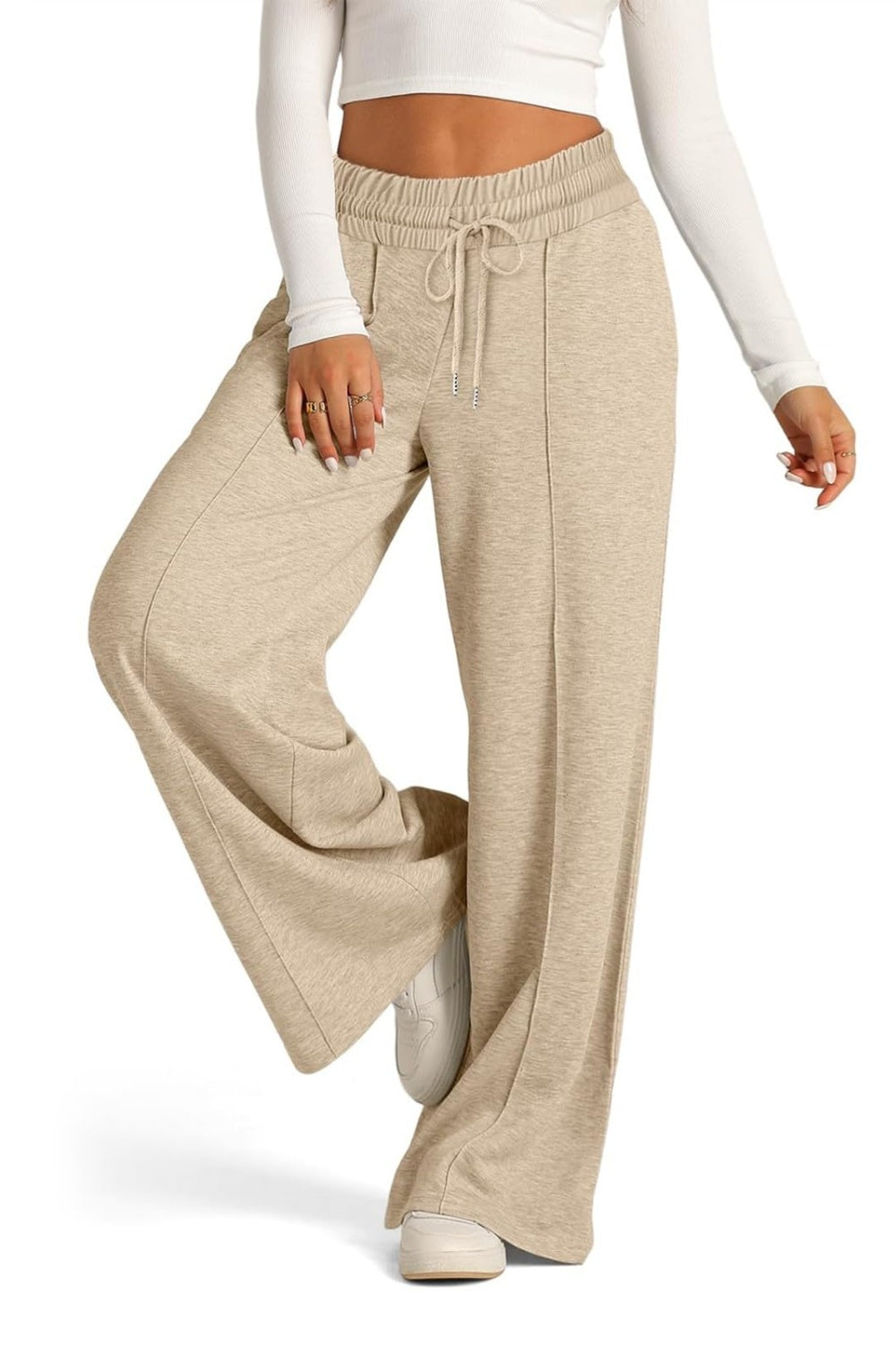 Plus Size Drawstring Elastic Waist Wide Leg Pants