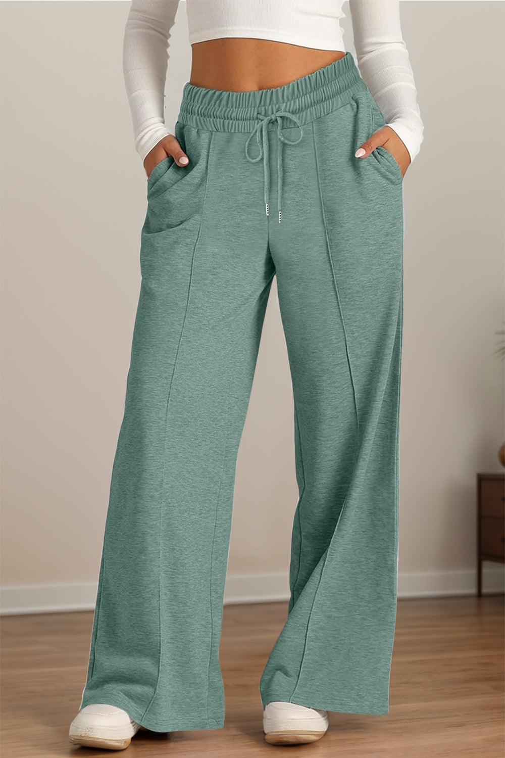 Plus Size Drawstring Elastic Waist Wide Leg Pants