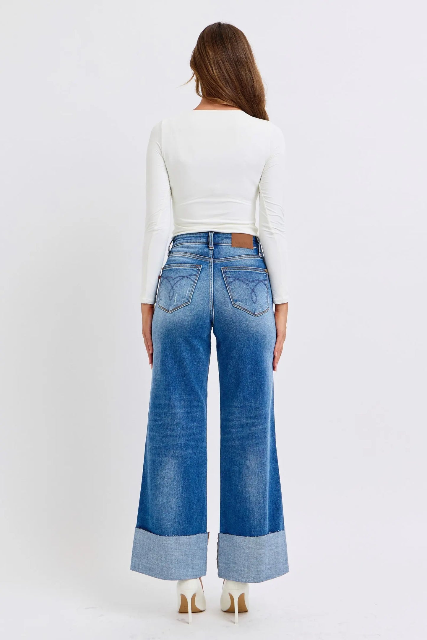 Judy Blue Full Size Distressed Wide Leg Jeans