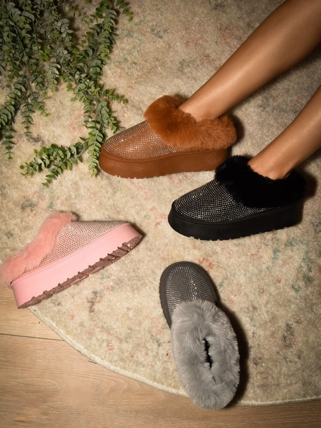 Wild Diva Faux Fur Embellished Platform Booties