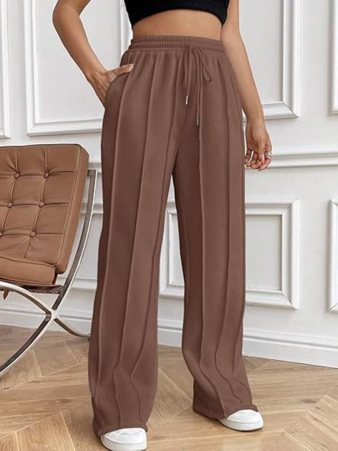 Women's Drawstring Wide Leg Pants with Pockets