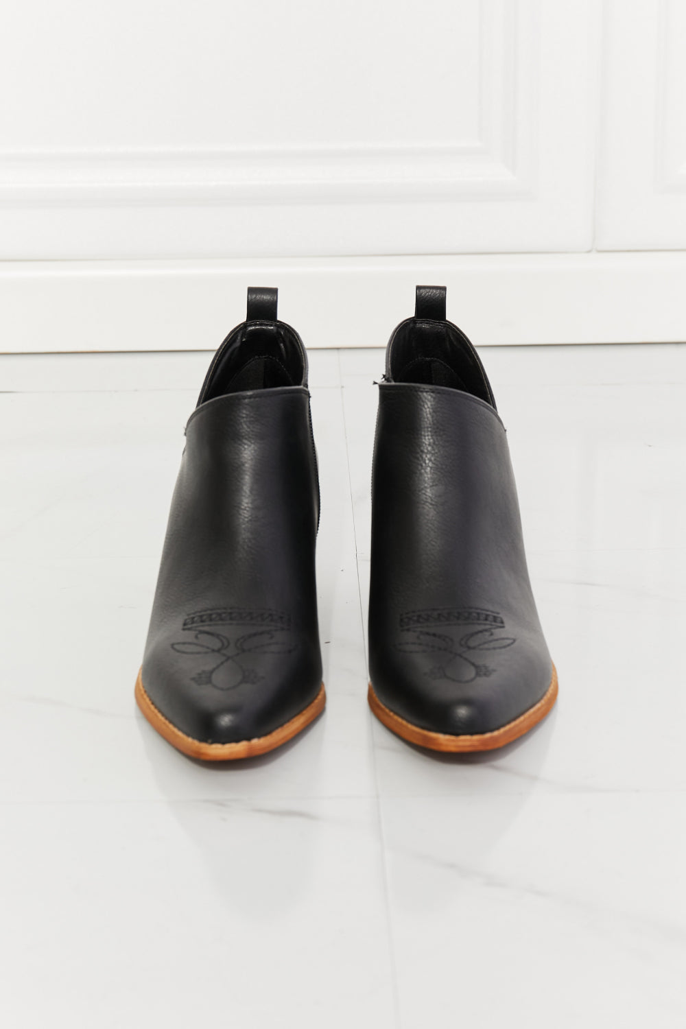 Embroidered Crossover Bootie in Black