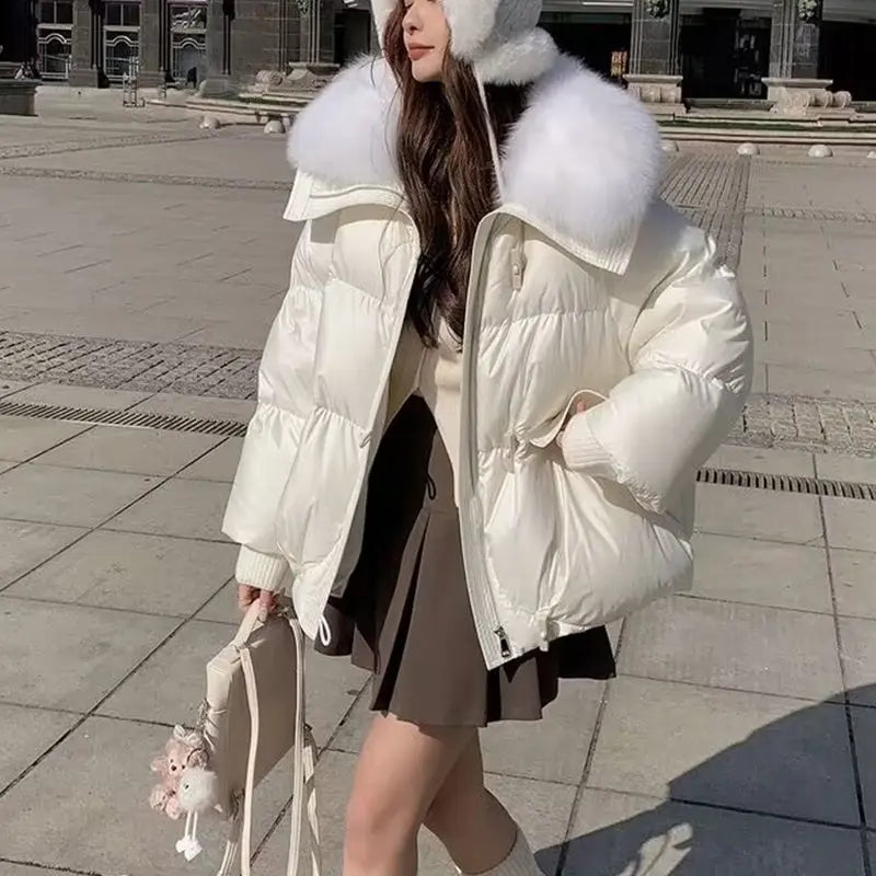 Plus Size Down w/ Short Fur Collar Winter Coat