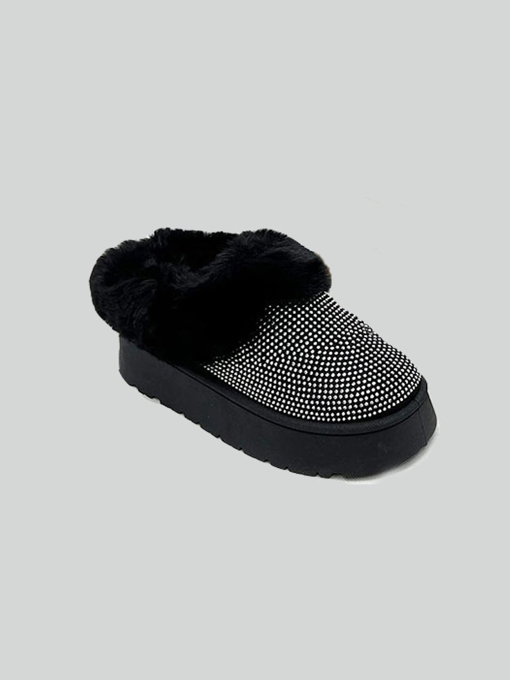 Wild Diva Faux Fur Embellished Platform Booties