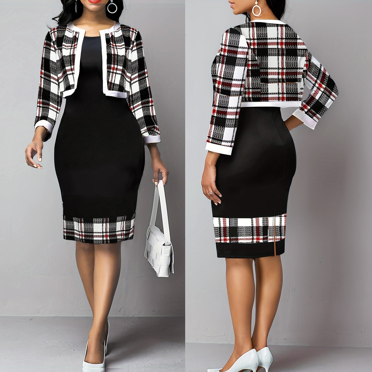 Plus Size Women's Two-Piece Dress and Jacket