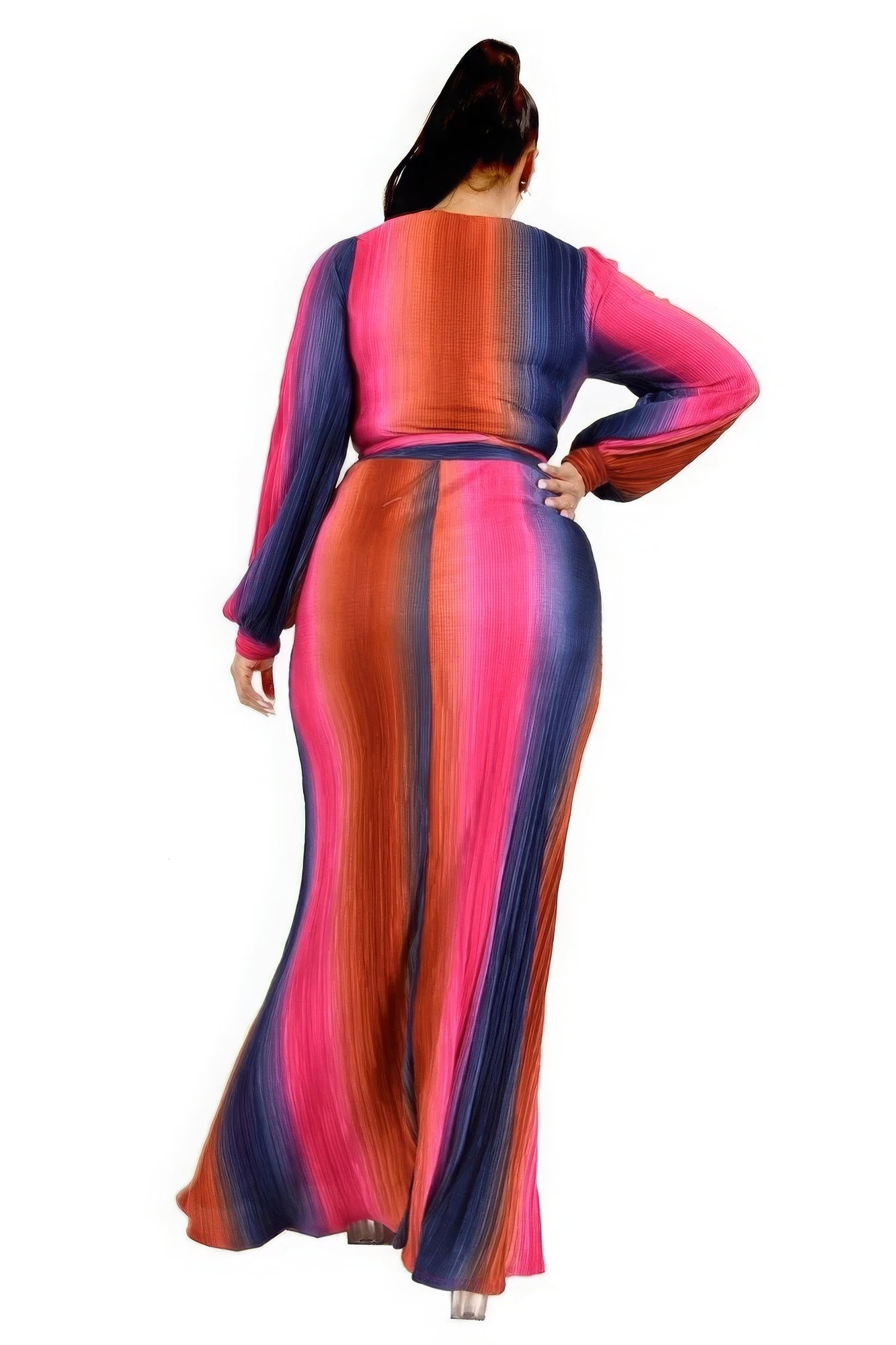 Plus Size Gradient Stripe Two Piece Maxi Skirt Set