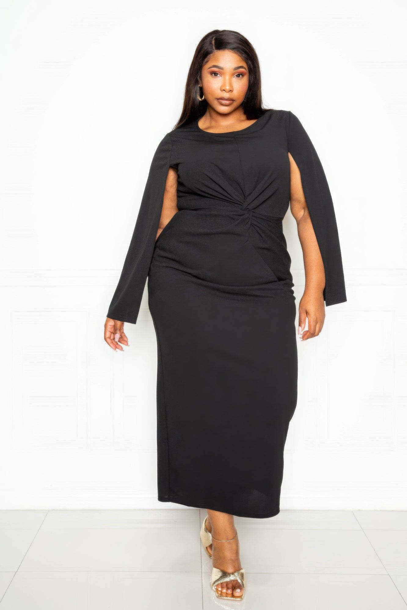 Chic Cape Sleeve Dress with Knot Accent