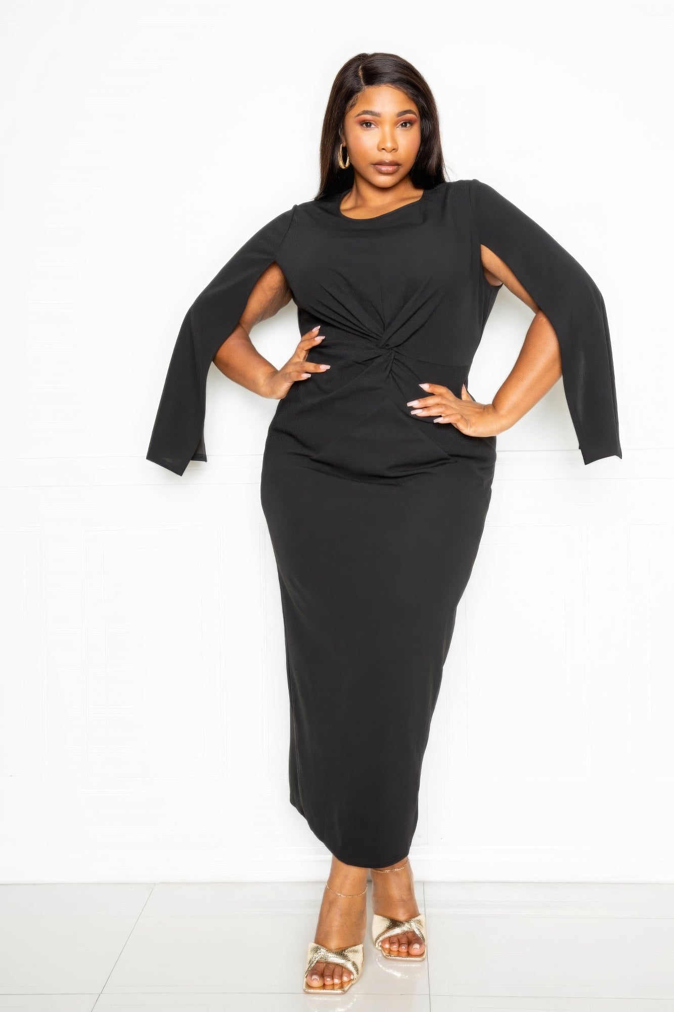 Chic Cape Sleeve Dress with Knot Accent