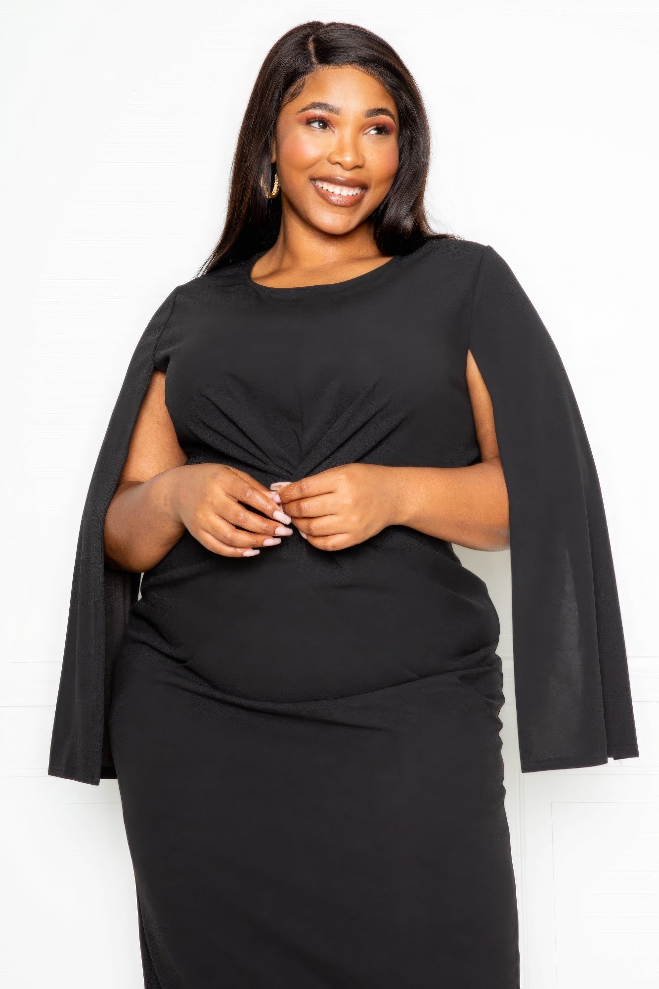 Chic Cape Sleeve Dress with Knot Accent