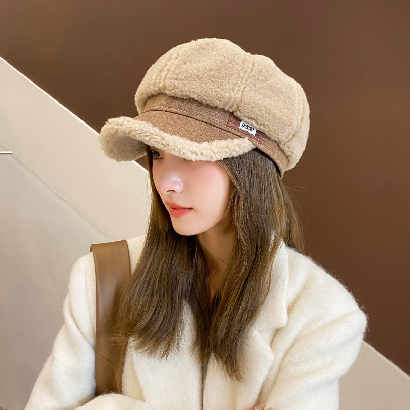 Faux Cashmere Octagonal Winter Peaked Cap