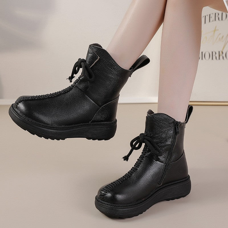 Women's Top Layer Cowhide Platform Boots