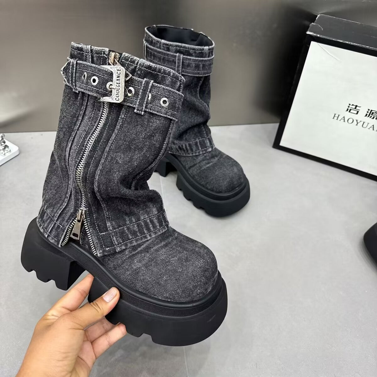 Martin Denim Motorcycle Boots